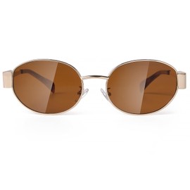 piscm Trendy Oval Sunglasses for Women Men,Fashion Retro 90s Metal Frame Sun Glasses Y2K Shades(Gold/Brown)