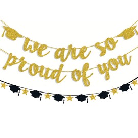 Pack of 2 Graduation Decorative Garland, Bachelor Decoration, Graduation Decoration We Are Proud of You Garland Banner, Paper Congratulations Hanging Decoration for Graduation, Bachelor and Master
