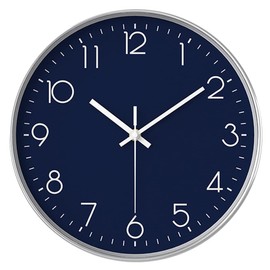 YTAONS 12 in Wall Clock Non-Ticking Quartz Silent Battery Operated Round Clocks Home Kitchen Office School Living Room Decor Clocks (Navy Blue)