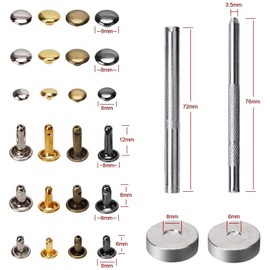 JTMIX Caulking Set, Caulking Hardware, Caulking Hammer Set, Leather Craft Hammer Kit, 3 Sizes, 4 Different Colors (Gold, Silver, Copper Color, Gunmetal), Rivet Parts, Punching Pliers, Round, Leathercraft, Studs, Bottom Tacks, Screw Set, For Both Sides 0.