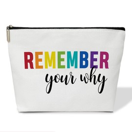 Remember Your Why Cosmetic Bag Motivational Gifts for Women Canvas Make up Bag with Zipper Travel Toiletry Bag with Lining Multifunction Make up Bags Cheer up Gifts for Women Best Friend - M749