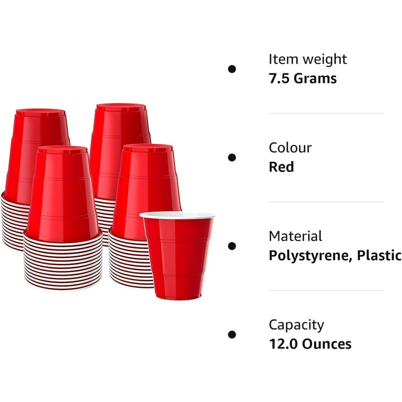 POLARIS PRIVATE LTD Red Plastic Cups, Disposable Cups 12oz (50