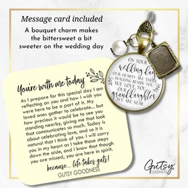 Bouquet Charm In Memory of Grandma and Grandpa On Your Wedding Day Our Granddaughter 1 Frame Vintage Bronze Pendant White Glass White Bead Memorial of Bride's Grandparents DIY Photo Template