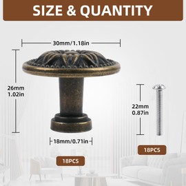 GOTDYBST 18pcs Antique Brass Cabinet Knobs: Vintage Door Handles,30mm Drawer Cupboard Knob with Screws,Round Furniture Pull for Home Decoration