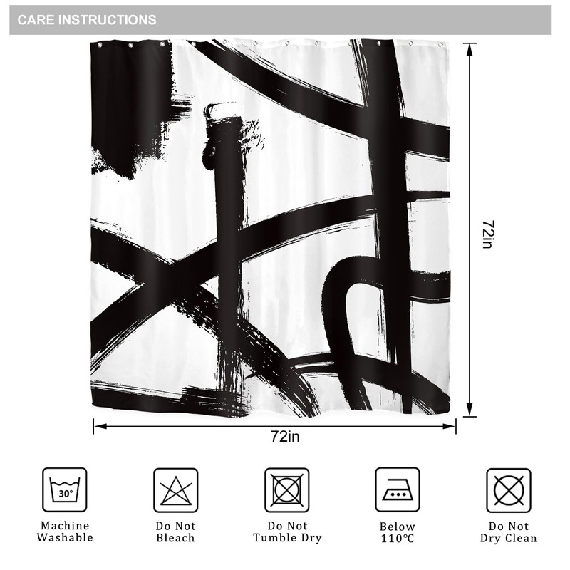 Black and White Striped Shower Curtain for Bathroom Decor 72Wx72H