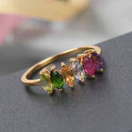 TJC Multi Gemstone Six Stone Ring for Womens in 14ct Gold Plated 925 Sterling Silver Size L Red Gemstone July Birthstone