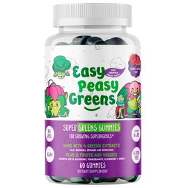 EasyPeasyGreens Daily Veggie Gummies for Kids - 60 Greens Gummies - Helps Picky Eaters Get Their Veggies in - Made with 10 Real Vegetable Extracts and 100% Vegan