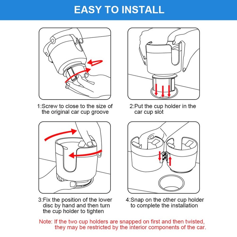 JINKEY Dual Cup Holder Expander for Car, 2 in 1