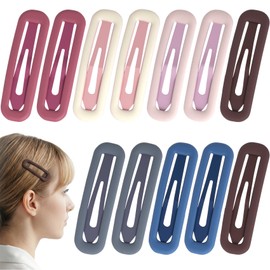 12 Pcs Rectangle Snap Hair Clips Set, No Slip Metal Barrettes for Women Thin Fine Hair, Cute Matte Headwear Accessories for Daily Wear, Wedding, Party- 6 Colors
