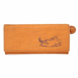 Wachifurudo Dayan Cat Dayan Genuine Leather Long Wallet, Camel, Camel