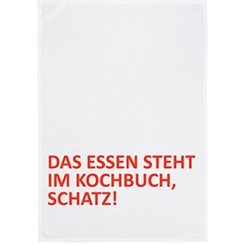 17;30 Made in Hamburg Tea Towel White with Saying "Das Essen Steht im Kochbuch" [German Language] 50 x 70 cm [German Language]
