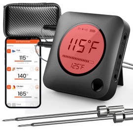 Nutrichef Bluetooth Meat Thermometer for Grilling and Smoking with Zip Travel Case, Wireless Meat Probe with LCD Display