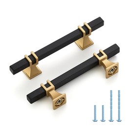 HOME EDIT 10 Pack 3-1/2 inch Black & Gold Cabinet Handles Square Zinc-Alloy Pulls for Kitchen Dresser Closet and Bathroom Cabinets Hardware