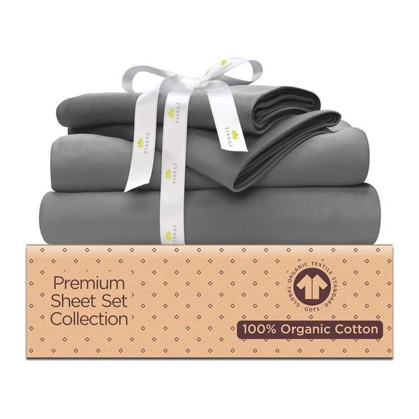 500-Thread-Count Organic Cotton Bed Sheets-Set - 500TC Queen Size Gray
