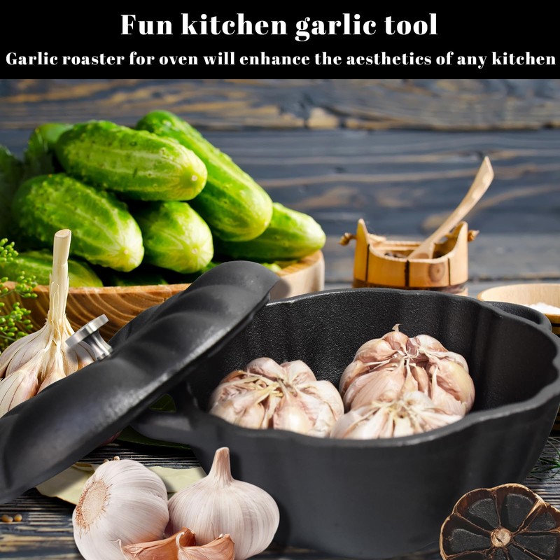 Garlic Roaster, Cast Iron Garlic Roaster for Oven Grill, Serve