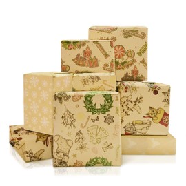 UgyDuky Christmas Cat Wrapping Paper, 10 Sheets 5 Designs Xmas Wrapping Paper Set with Trees, Candy Canes, Bells Design, Vintage Kraft Gift Wrap Paper for Xmas Presents New Year Holiday, 20×28inch