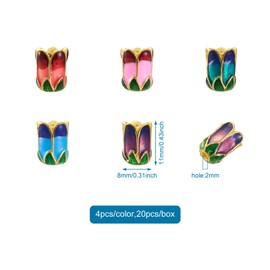Pandahall 20Pcs Alloy Enamel Flower Bead Caps 11x8x2mm 5 Colors 5-Petal Floral Bead Caps Loose Beads Spacers for Jewelry Making, Hole: 2mm
