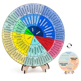 Feelings Wheel with Stand, Therapy Emotions Wheel Double Sided, Mental Health Feelings Chart, Emotions Office Desk Decor for Social Work, Counseling Therapist, Social Worker, Home