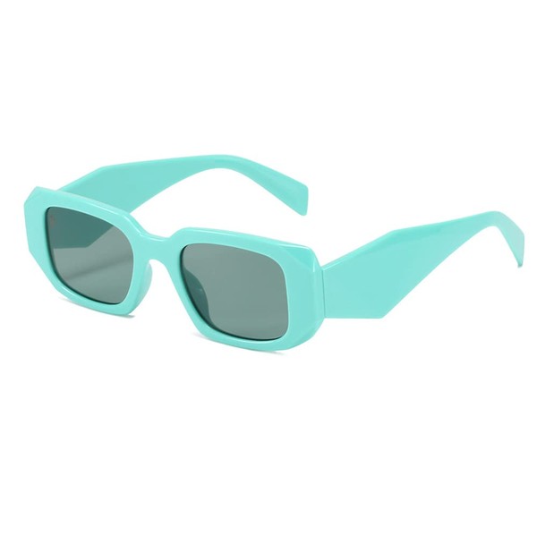 Azoxus Gafas de sol rectangulares de moda con marco hexagonal geométrico y protección UV, Azul lago, Pequeño