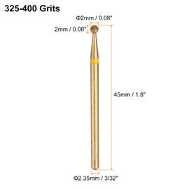 sourcing map 20pcs 325-400 Grits Diamond Grinding Bit 2mm Ball Head 2.35mm Shank 2mm Length Titanium Plated Stone Sanding Drill Bits Rotary Tool for Nails Grinding Polishing