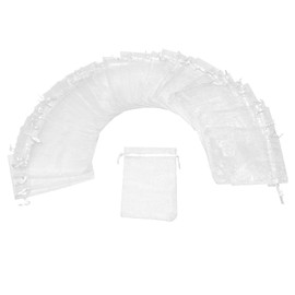 Bezall 50Pcs White Organza Bags 3x4 Inch, Small Sheer Wedding Party Favor Bags with Drawstring, Mesh Jewelry Gift Bags Christmas Candy Pouches
