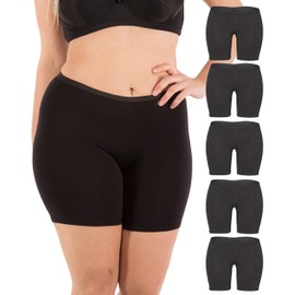 B2BODY Women's Regular & Plus Size Stretch Cotton Long Leg 6.5" Boyshort Briefs (Medium, Black)