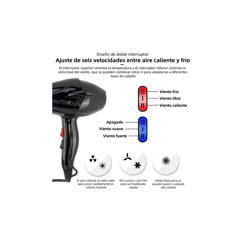 Secadora De Pelos Alta Potencia De 2000w Ideal Para Viajes