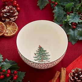 Spode Christmas Tree Polka Dot Rice Bowl | Soup Bowls for the Holidays | Christmas Kitchen Bowls for Rice, Dessert, Cereal, Noodles, and Pasta | Made of Porcelain (6-Inch)