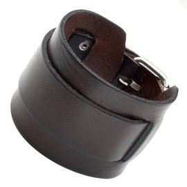 Jovivi Punk Men Women Black Brown Wide Genuine Leather Wrap Cuff Bangle Bracelet Belts Wistband, Adjustable 7.2"-9"