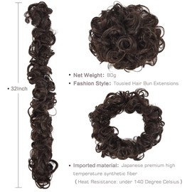 YAMEL Messy Bun Hair Piece Medium Brown Long Scrunchy DIY Wrap Around Touseld Updo Hair Extensions Ponytail Curly Hair Pieces for Women