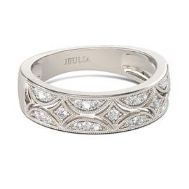 Jeulia 925 Sterling Silver Rings Milgrain Round Cut Women's Band Anniversary Promise Rings with Jewellery Box for Her Women Girls, Sterling Silver