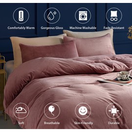 TUMEI 3PCS Velvet Duvet Cover King bvcx, Comforter Duvet Cover Set Queen Size, Luxury Bedding Soft Fluffy Velvet Zipper Closure, Blush Pink (King,No Comforter)