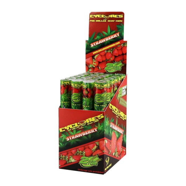 Cyclones Toasted Hemp Cones (with 1 Free Torpedo Cone Tube and Pop Top Container) (Strawberry (Full Box) (24 Tubes) (Total 48 Cones))