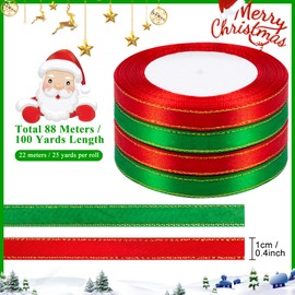 100 m 4 Rolls Satin Ribbon, Gift Ribbon, Decorative Ribbon, Christmas Ribbon Fabric Ribbon for DIY Gift Packaging, Christmas Tree Decoration