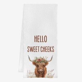 IWXYI Funny Bathroom Dish Towel,Highland Cow Kitchen Towel,Highland Cow Hand Towels for Bathroom,16 X 24 Inches