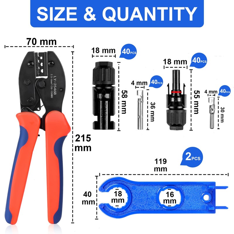 20 Pairs Solar Panel Connectors Kit with Crimper Tool -