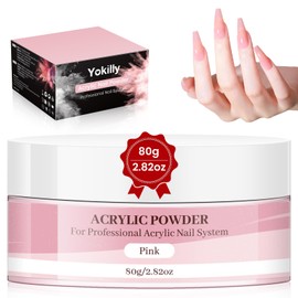 Yokilly Pink Acrylic Powder：80g/2.82oz Acrylic Nail Powder for Acrylic False Nails Extension & Nail Carving - Large Capacity Nail Powder For French Manicure No Nail Lamp Needed