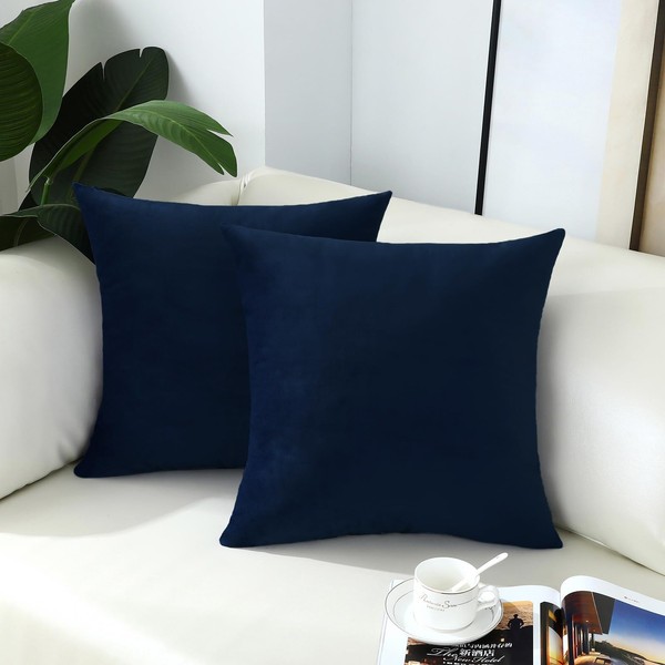 mixeoo Comfy Dark Blue Throw Pillow Covers Decorative Square Velvet