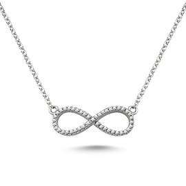 Vinani Fiorentina Pendant Necklace Eternity Infinity Zirconia White Shiny 40 to 45 cm Extendible 925 Sterling Silver Necklace Italy 2 KET, Sterling Silver, Cubic Zirconia