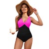 Holipick Hot Pink Black Women Tummy Control One Piece Swimsuit