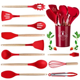 conjunto de utensilios de cocina, 12 piezas utensilios de silicona para cocina, espatulas de silicona para cocinar, con esptula volteador batidor...  