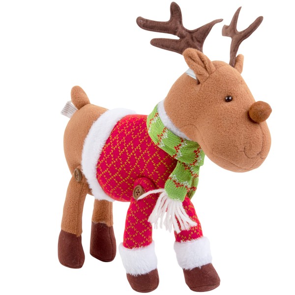 Reindeer Plush 12" Christmas Pet Stuffed Doll - Cute Pet Deer Rudolph Toy with Coat and Scarf, Animal Decorations, Great Gifts for Kids, Holiday Party Exchange or Soft Festive Fall Winter House Decor
