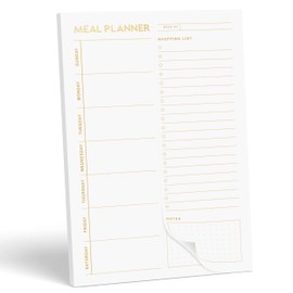 Matte Gold Foil Magnetic Meal Planning Pad for Fridge 52 Undated Tear-off Sheets, 6x9 Inch Meal Planning Notepad, Notebook for Meal Planner and Grocery List with Magnet, Weekly Meal Planner for kitchen with Tear Off Shopping List