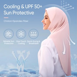 Jyana Modeqah Instant Hijab for Women - UPF50+ Sun Protection Rhinestone Hijab Scarf for Women,Stretch Lightweight Breathable, Pink, Free