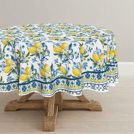 Artoid Mode Blue Lemon Iris Summer Table Cloth, Round 140 cm Spring Decorative Table Cover Protector For Party Home Table Decorations