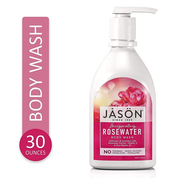 Jason Natural Body Wash and Shower Gel, Invigorating Rosewater 30 oz