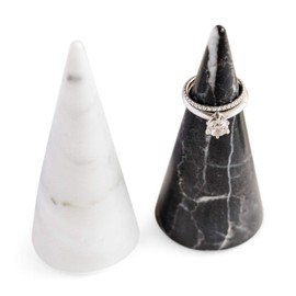 craft monkees Ring Holder Cone Genuine Marble Polished| Ring Jewelry Display Stand (black marble & white marble, 2)