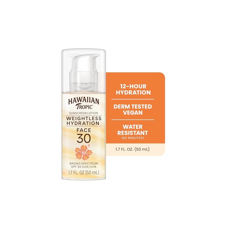 Hawaiian Tropic Silk Hydration Weightless Sunscreen Face Lotion, Broad-Spectrum Protection,