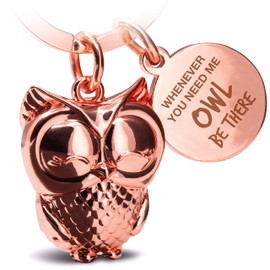 FABACH Owl Key Ring (Customisable) - Cute Owl Keyring - Friendship and Love Lucky Charm Made of Metal for Women - Owl be There for You Metal, Rose Gold