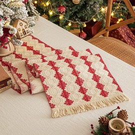 UBRAVE Boho Cream Country House Style Tassels Table Runner, Rectangular Crochet Lace Mesh Tablecloth, Long Christmas Tablecloth, Washable Table Decoration, Party, Birthday, Valentine's Day, Wedding